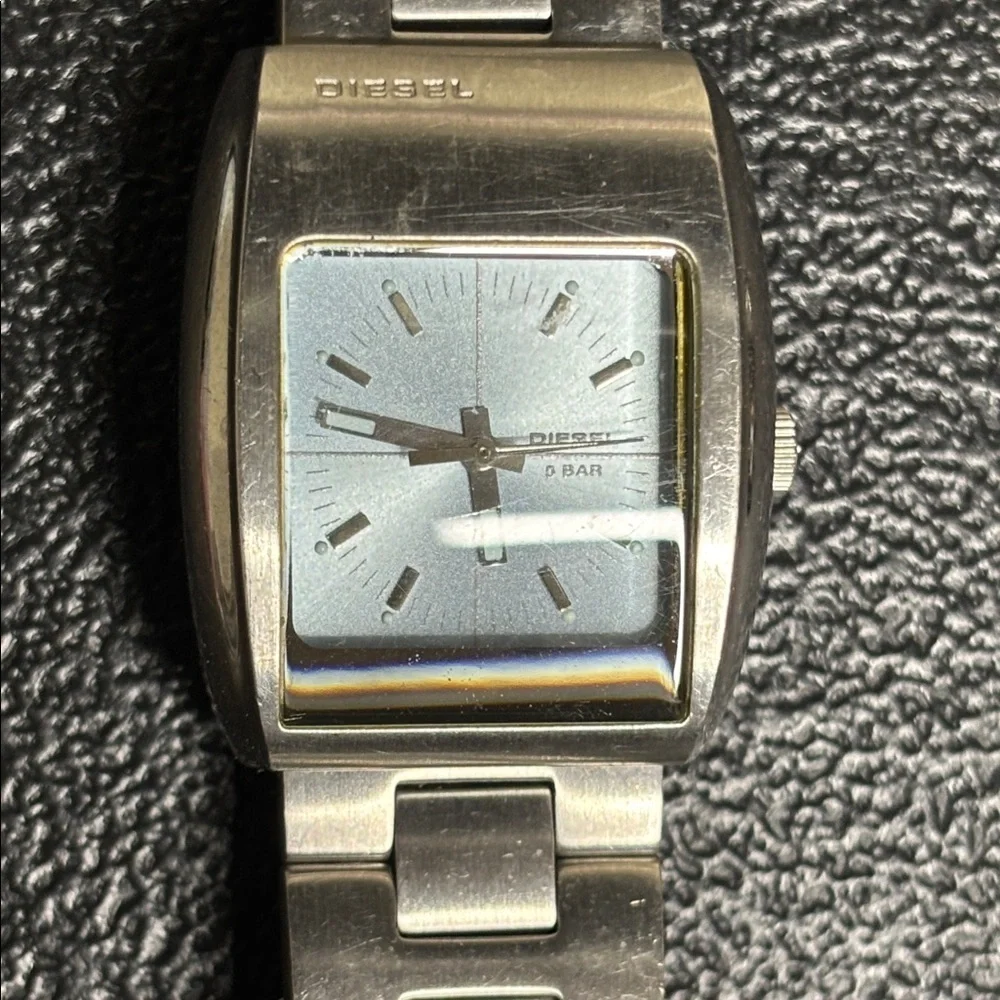 Men's Diesel Silver Watch Blue Face Square Needs Battery